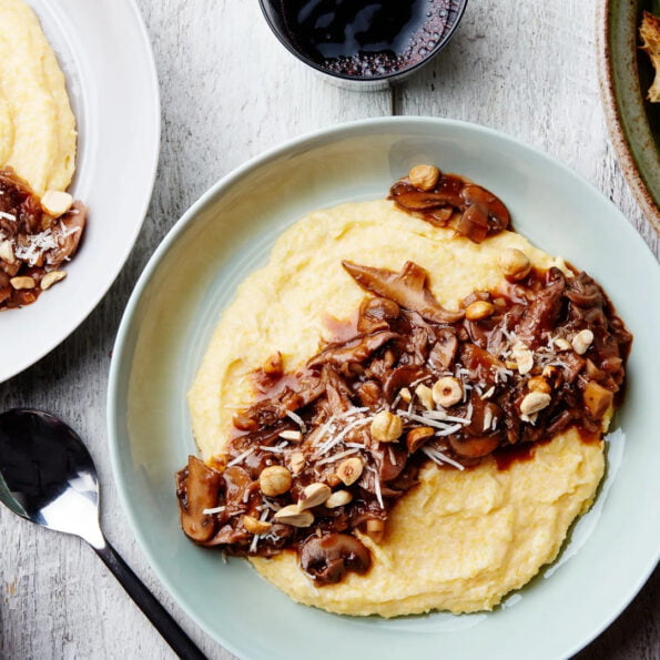 Parmentier con ragú de champiñones y nueces con Thermomix